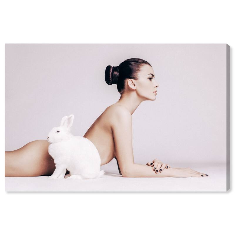 Wynwood Studio Canvas Fashion and Glam Bunny Rabbit Girl White and Light Gray Modern & Contemporary Wall Art Canvas Print