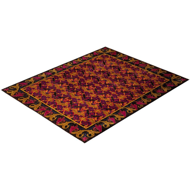 Overton Hand Knotted Wool Vintage Inspired Modern Contemporary Arts & Crafts Black Area Rug - 8' 1" x 10' 0"