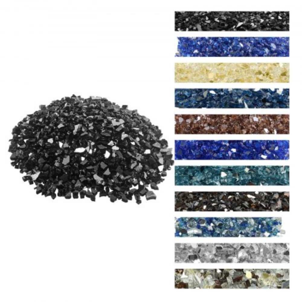 Black Tempered Reflective Crushed Fire Glass 1/2 Inch for Fire Pits - 1/2 inch