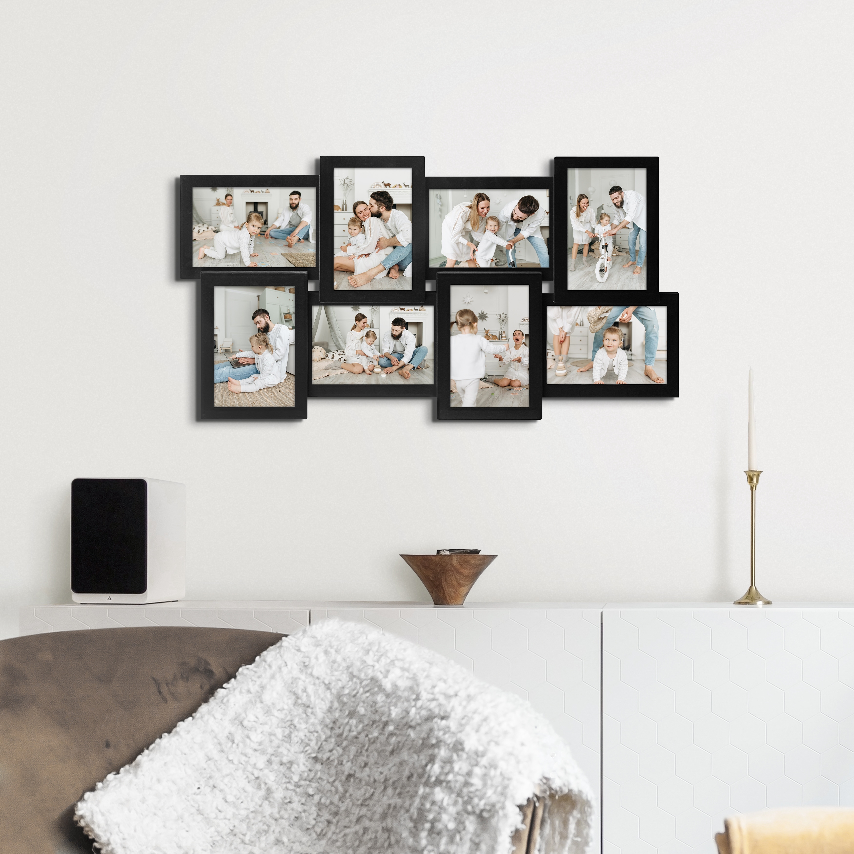 HELLO LAURA Retro 8-Opening 4"x6" Gray PVC Collage Photo Wall Frame Showcase