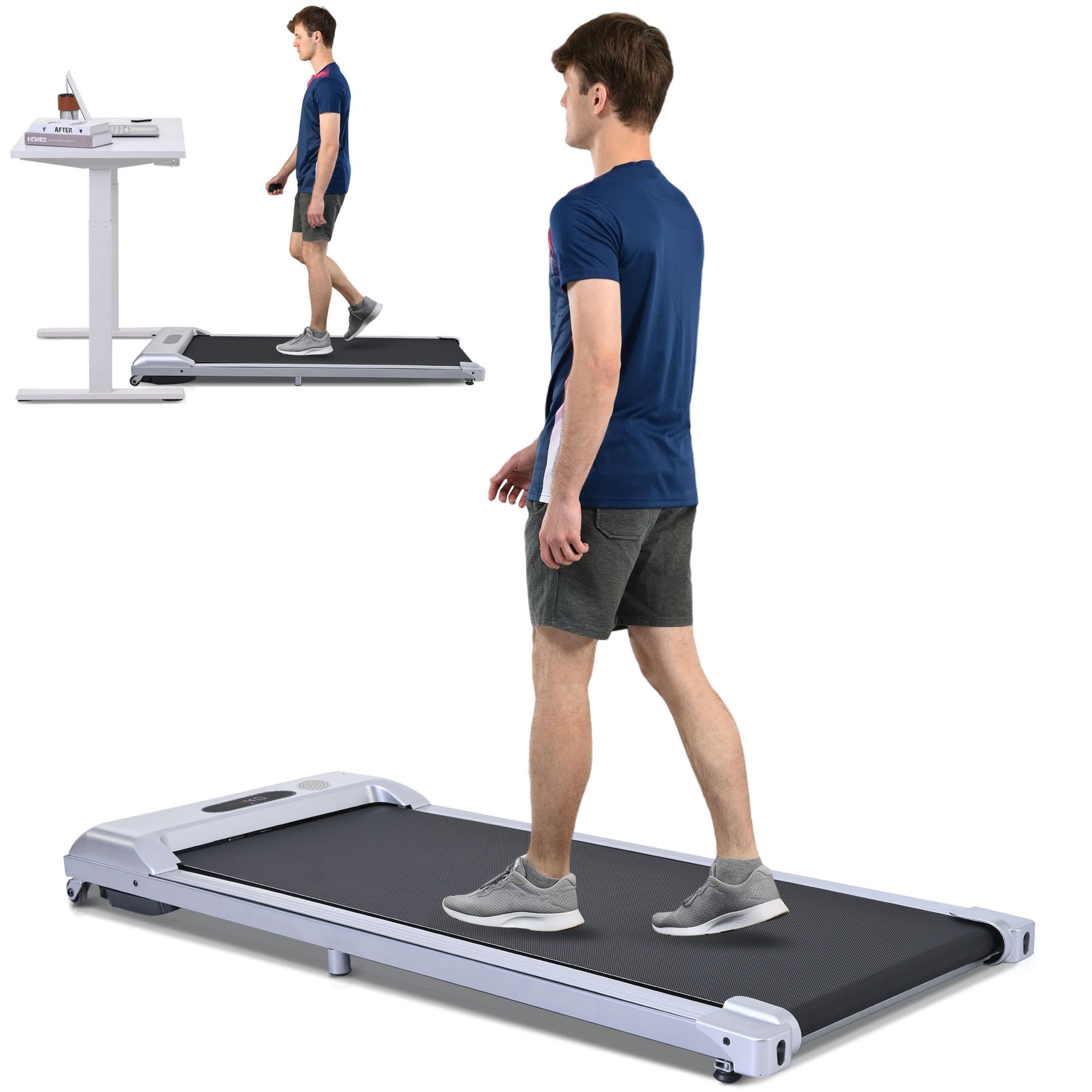 2 in 1 Under Desk Electric Treadmill 2.5HP Walking Jogging Running Machine with Bluetooth APP and speaker, Remote Control