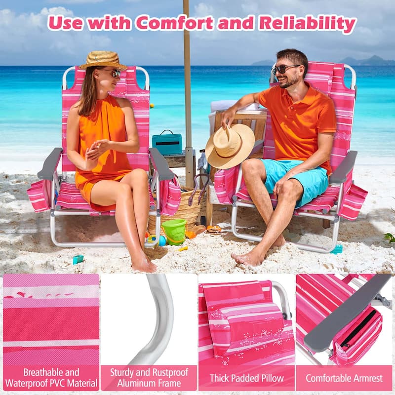 2-Pack Folding Backpack Beach Chair 5-Position Outdoor Reclining - See Details