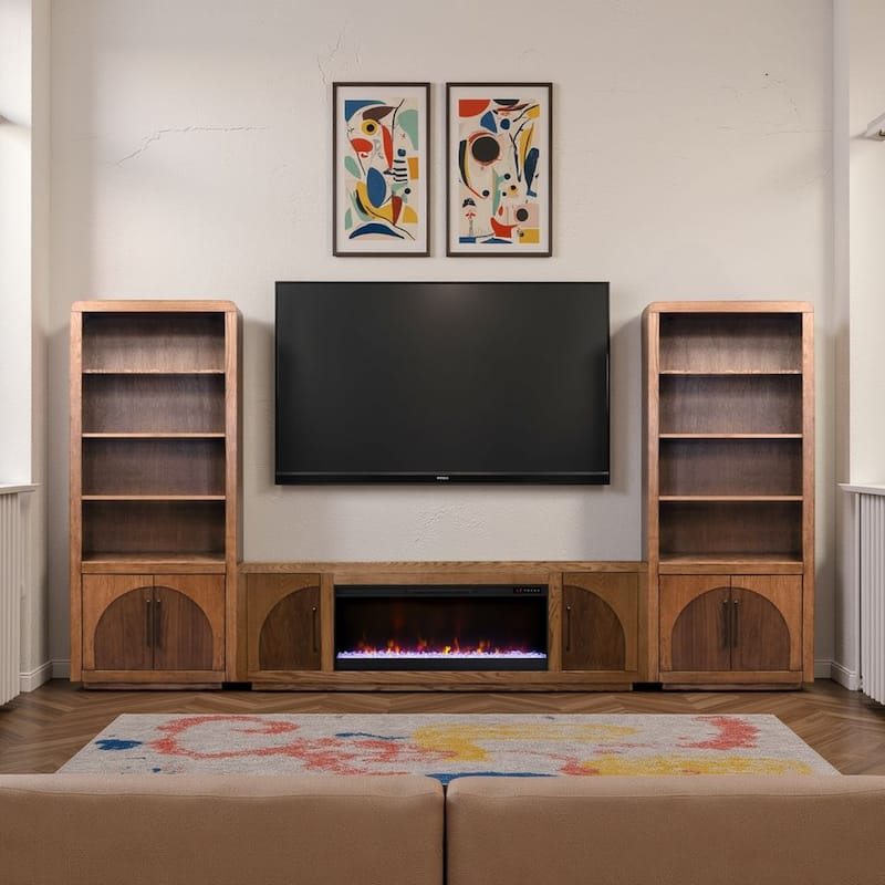 Bridgevine Home Eclipse 82 inch Fireplace TV Stand, for TVs up to 90 inches, Two-Tone Finish