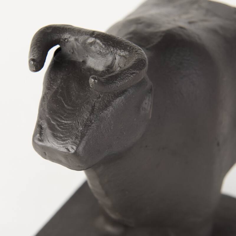 HomeRoots Set of Two 7" Black Fabric Bull Decorative Bookends - 4.25" W x 9" D x 6.75" H