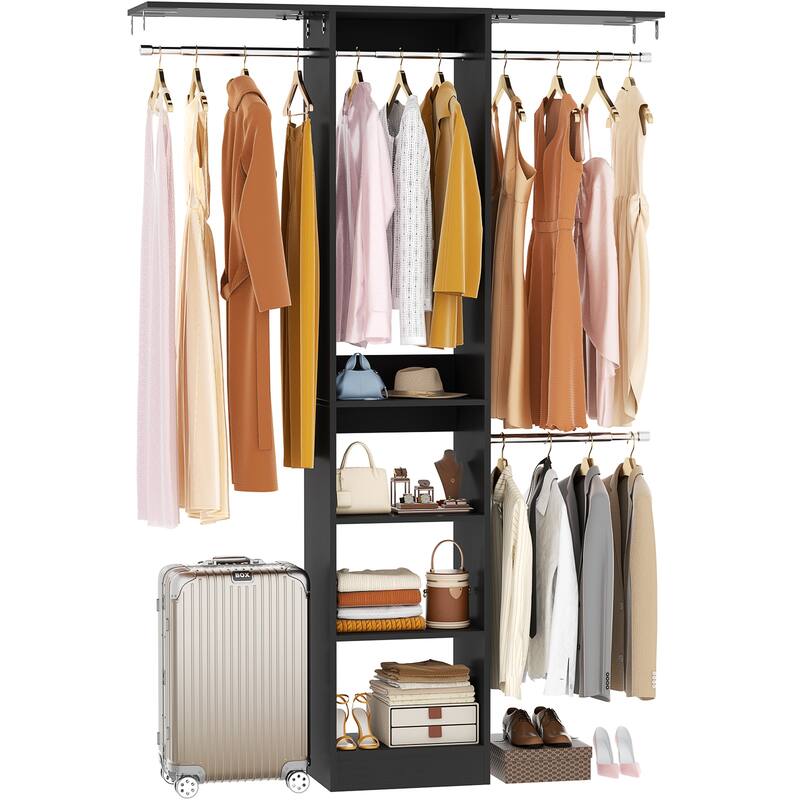 4 FT Closet Organizer with 4 Hanging Rods, Small Closet System with Storage Shelves