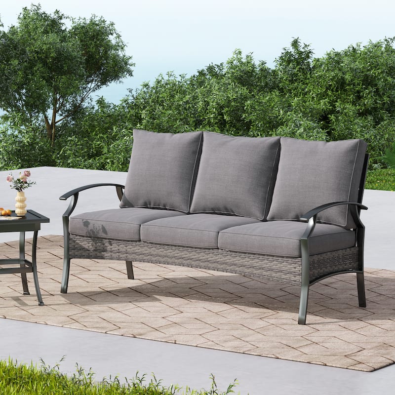 Outdoor Patio 3-Seat Wicker Sofa