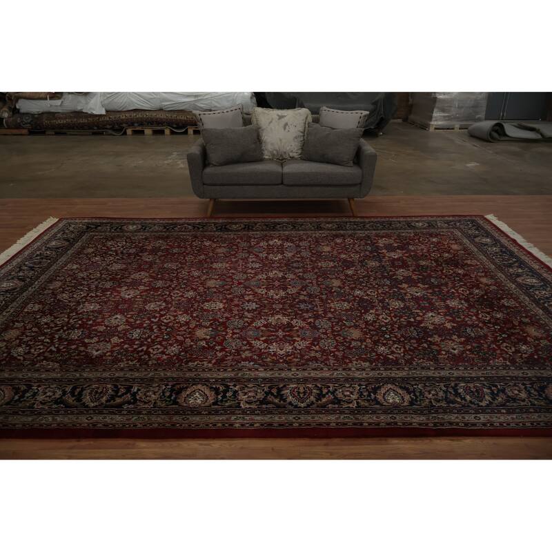 Hand Knotted Oriental 100% Wool Carpet Traditional Floral Red Sarouk Area Rug - 13' 1'' X 8' 10''