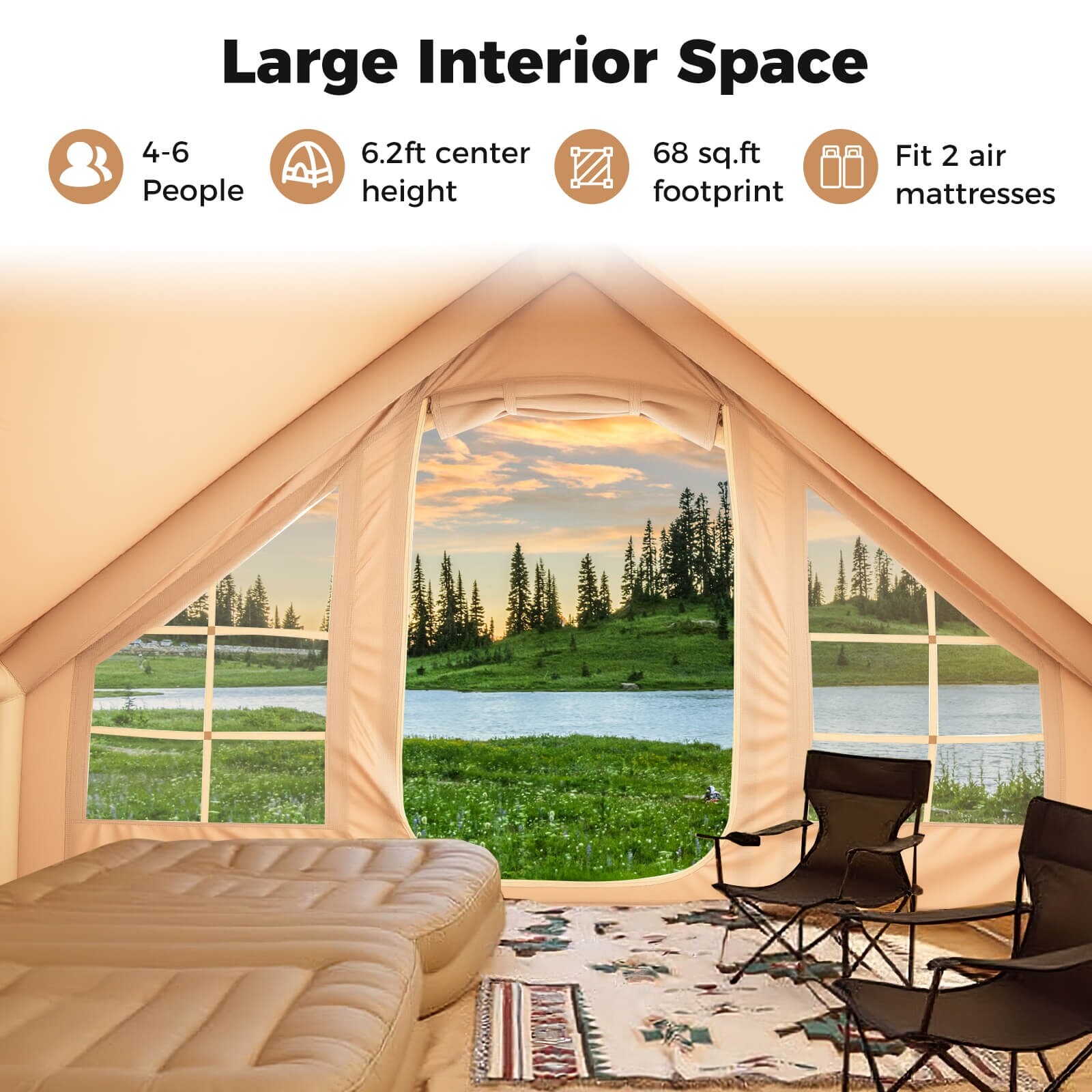 Costway 4-6 People Inflatable Tent with 4 Mesh Screen Windows 2
