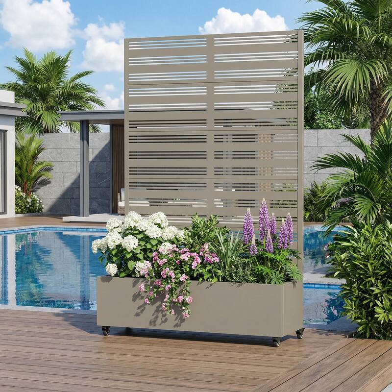 Outdoor Metal Galvanized Privacy Screen Planter Box with Trellis Lockable Wheels