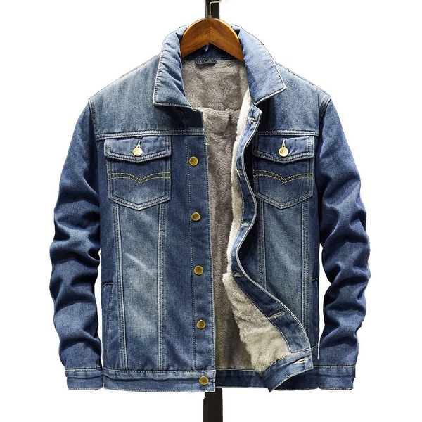 Korean Style Men's Plush Thick Denim Jacket. Opens flyout.