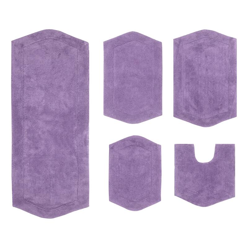 Waterford Collection 100% Cotton Non-Slip Bathroom Rug Set, Machine Washable Bath Rug, 5 Piece Bath Mat Set with Contour