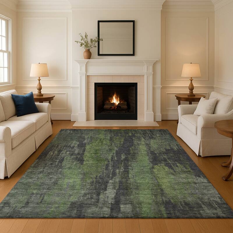 Premium Washable Super Soft Abstract Modern Mayfield Rug - Olive - 2'6" x 3'10"