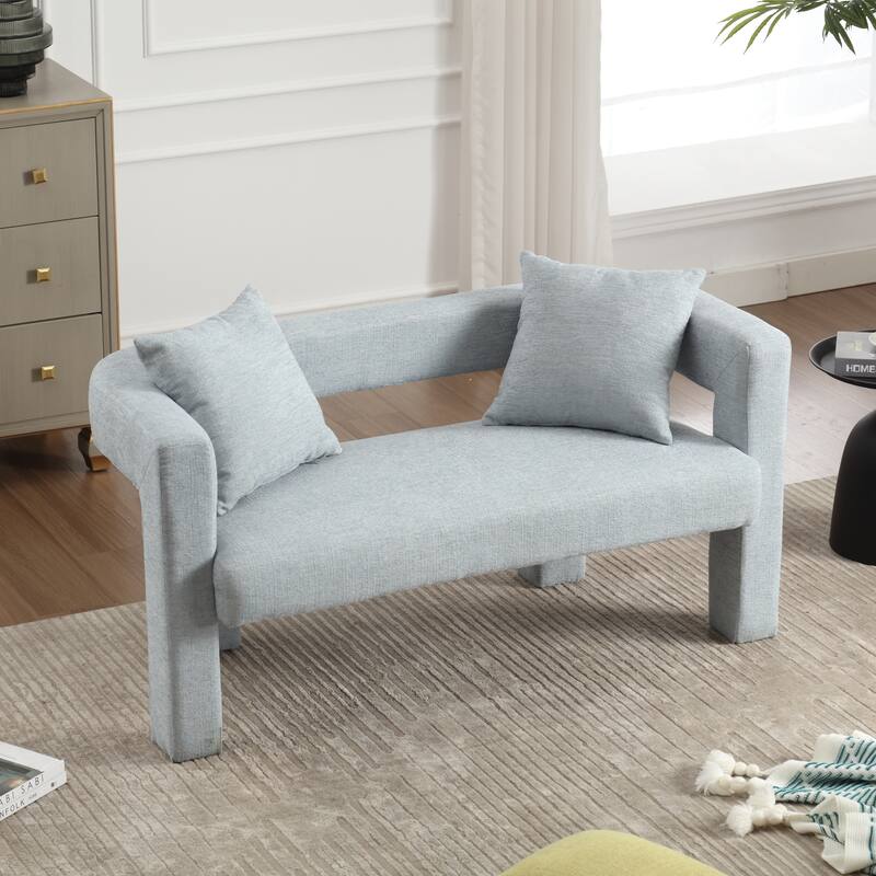 Modern Chenille 2-Seater Sofa Small Upholstered Loveseat with 2 Pillows, Arc Backrest, for Bedroom Living Room, Study
