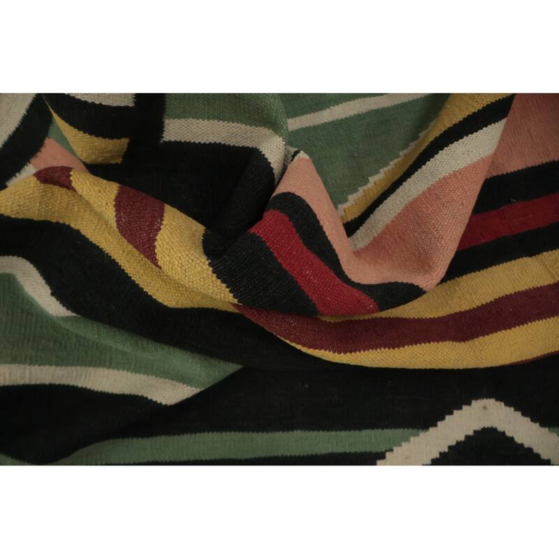 Hand Woven Oriental 100% Wool Carpet Southwestern Modern Green Kilim Area Rug - 9' 11'' X 8' 5''
