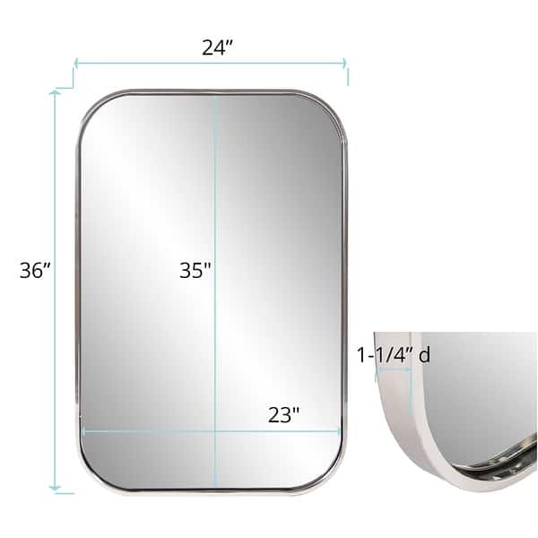 dimension image slide 1 of 2, Allan Andrews Curved Rectangular Stainless Steel Framed Vanity Mirror - 24"W x 36"H