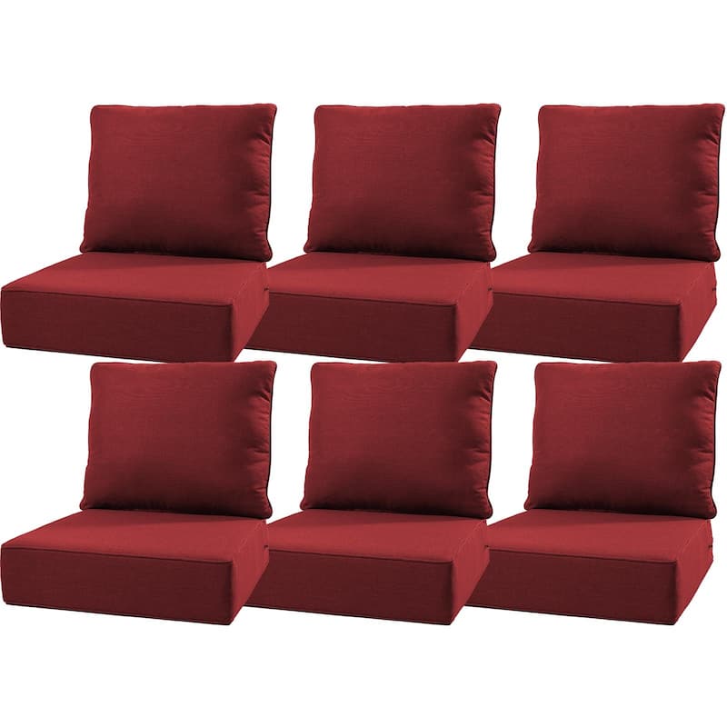Luxury 6" Outdoor Cushions for Patio Furniture, 24x24x6 Cushion Set, Fade Resistant Replacement Cushions with Removable Cover - Red - 6 Set