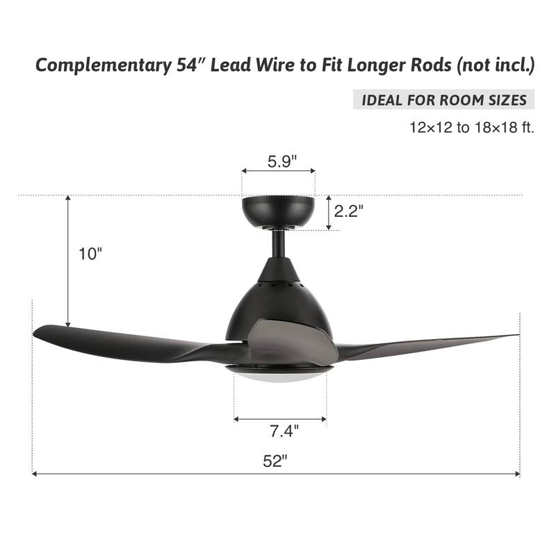 CO-Z 52" 3-Blade LED Ceiling Fan with Light Kit and Remote Control