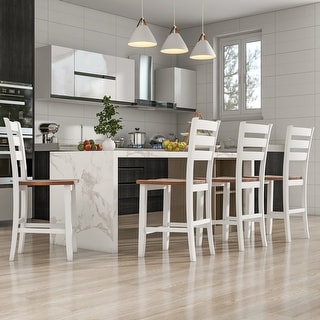Nestfair Wood Counter Height 5-Piece Dining Drop Leaf Table Set with 4 ...
