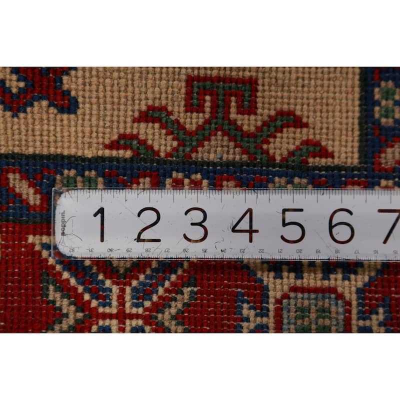 Traditional Kazak Foyer Rug Hand-Knotted Beige Wool Carpet - 2'8"x 4'0"