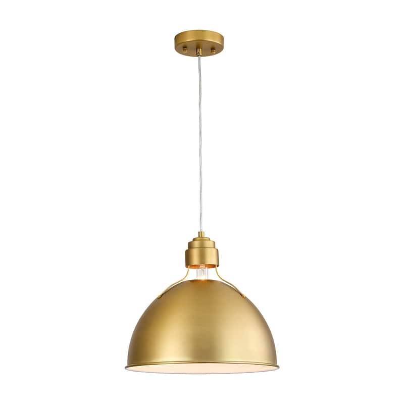 1-Light 14" Modern Brushed Gold Bowl Dome Pendant Light for Kitchen Island - Brushed Gold - 14 in. W x 12.8 in. H