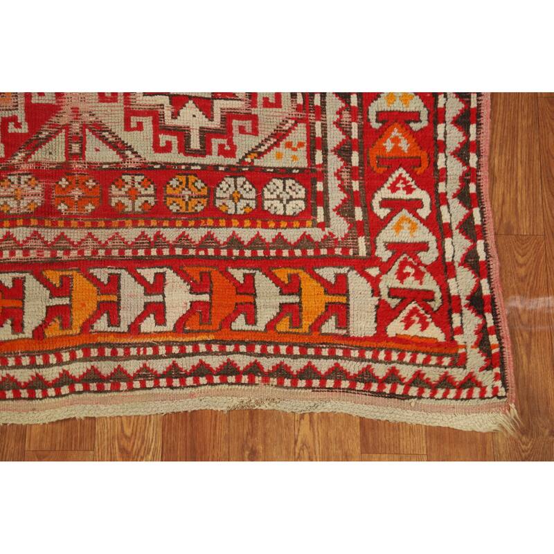 Hand Knotted Oriental 100% Wool Carpet Transitional Geometric Red Anatolian Runner Rug - 9' 9'' X 3' 8''