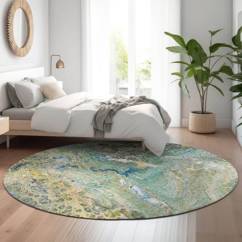 Premium Washable Super Soft Contemporary Mayfield Rug - Teal - 8' x 8' - Round
