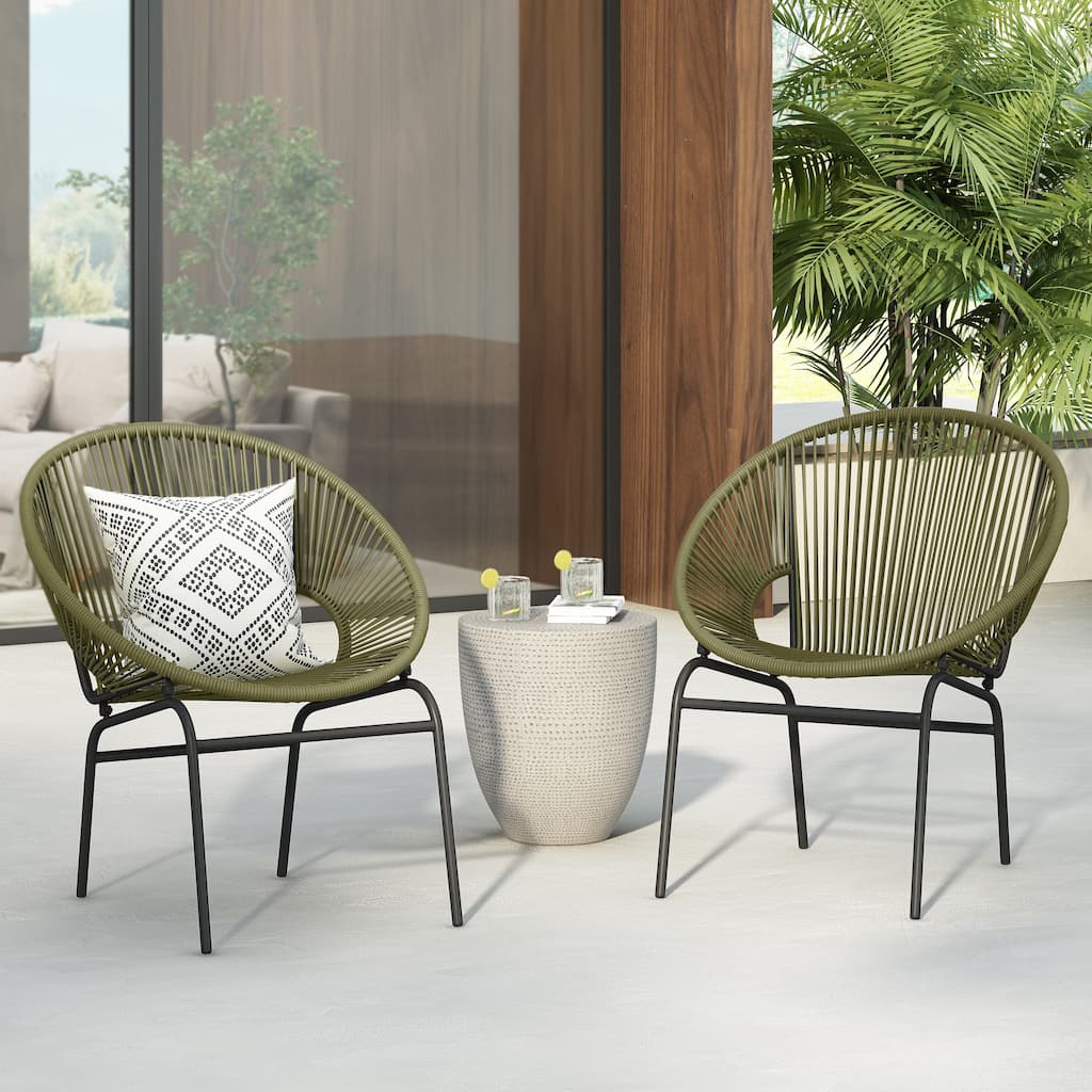 Roomfitters Nusa Outdoor Woven Wicker Patio Chair with Iron Legs, Modern Round Basket Seat, Set of 2 - Set of 2