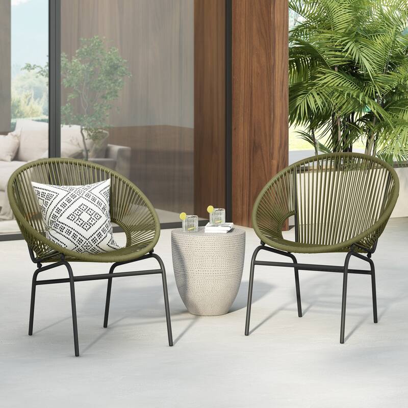 Roomfitters Nusa Outdoor Woven Wicker Patio Chair with Iron Legs, Modern Round Basket Seat, Set of 2 - Set of 2