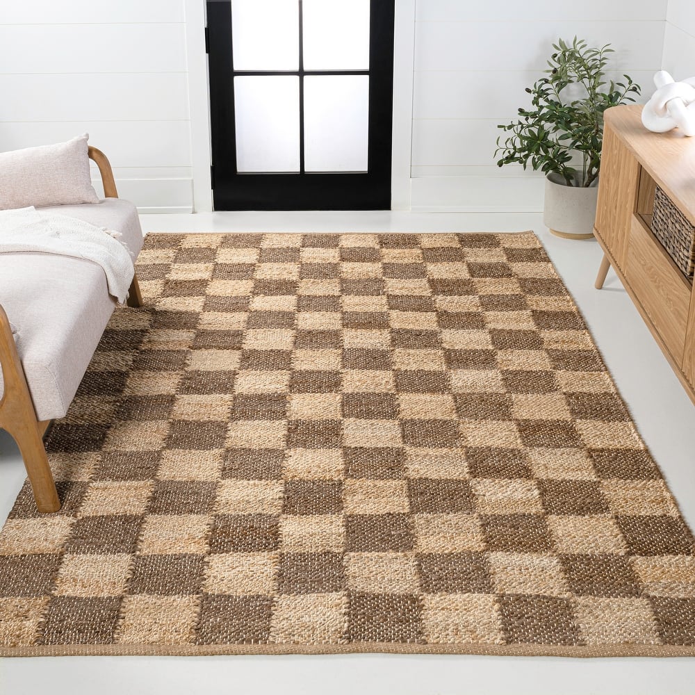 JONATHAN Y Theo Modern Farmhouse Woven Jute Checkerboard Area Rug