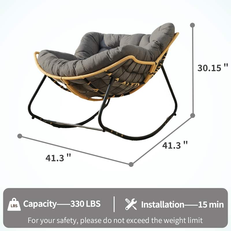 Larger Outdoor Rocking Chair, Patio Egg Rocking Chair, Indoor Papasan Chair, Rattan Wicker Lounge Chair