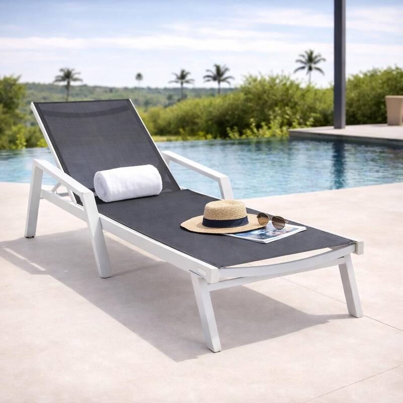 Marlin Rust-Resistant Aluminum Chaise Lounge - Adjustable 4-Position Outdoor Tanning Chair with Armrests