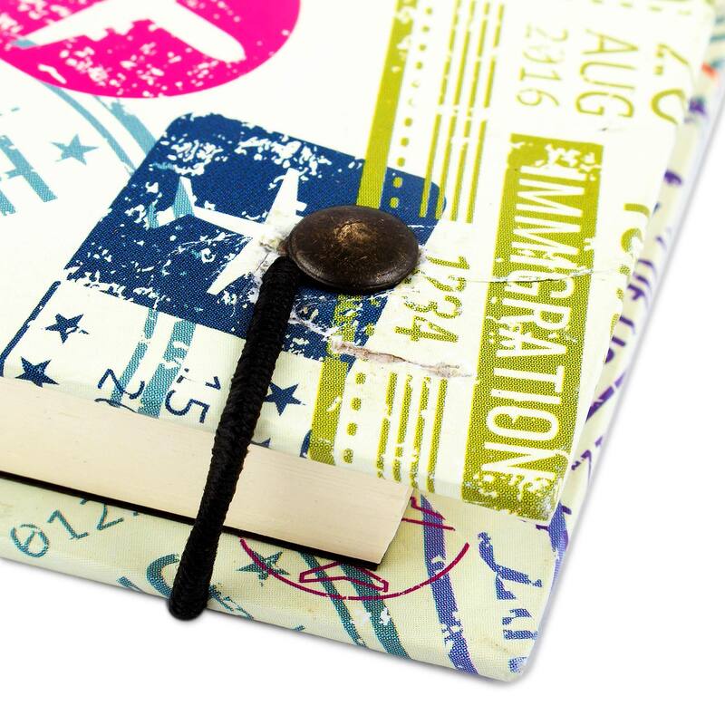 Novica Handmade Passport Stamps Leather Trimmed Recycled Paper Journal
