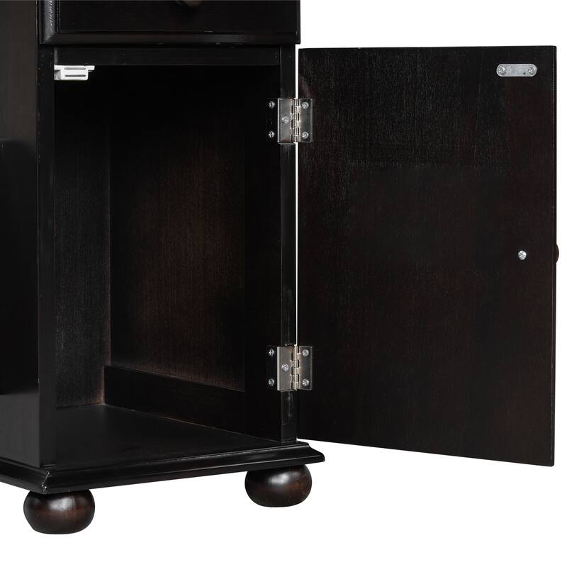 Vintage End Table with USB Ports and Multifunctional Drawer with Cup Holders