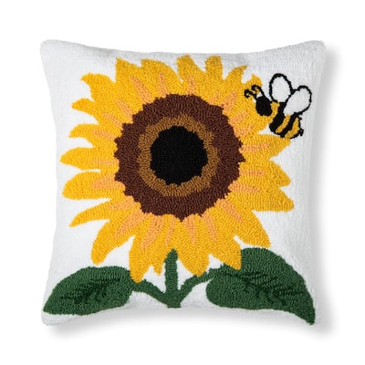 18" x 18" Sunflower & Bee Hooked Pillow