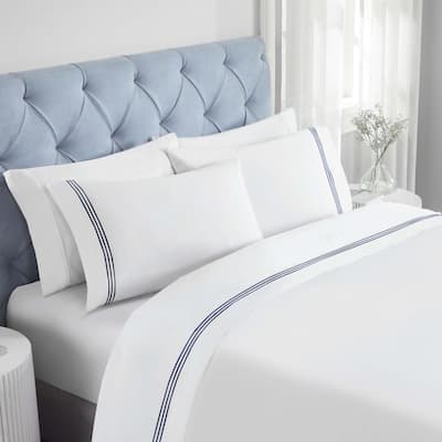 Superior Brandon Cotton Three-Line Embroidered Bed Sheet Set