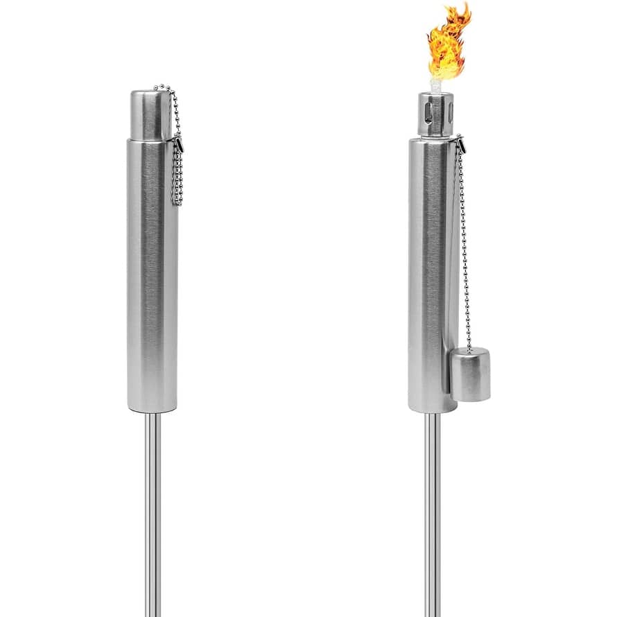 Matney Stainless Steel Torches - Includes Fiberglass Wick and Snuffer Cap, Set of 2 (11.5 oz)