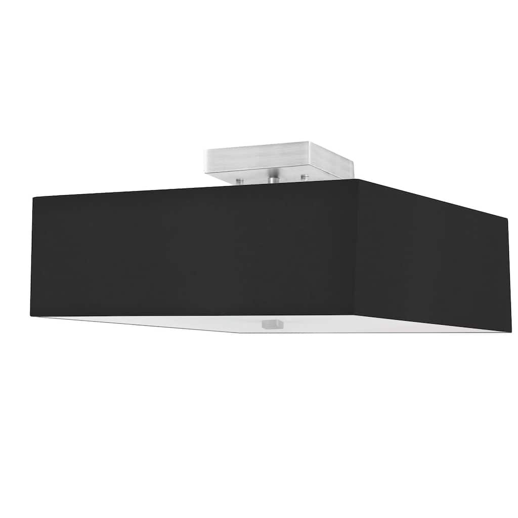 3-Light Semi-Flush Mount Light - Satin Chrome Finish, Black Shade - Modern Ceiling Fixture - 9.25