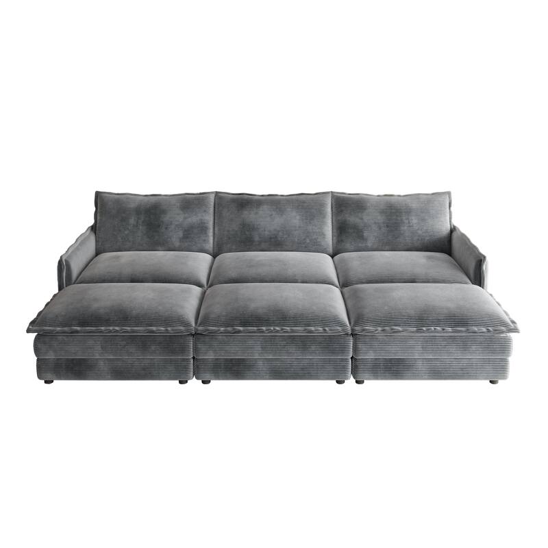 Oversized Corduroy Modular Sleeper Sectional Sofa Bed with Ottomans