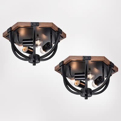 14 Inch Farmhouse Style Matte Black Flush Mount Ceiling light (SOLD AS A PAIR)