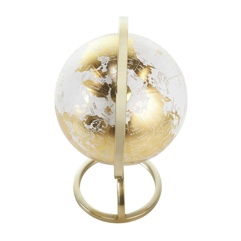 Aluminum Metal Armillary Globe with White Center - Gold - Roche River Decor