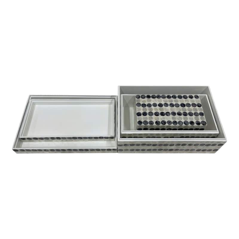 Shell Wood Decorative Storage Boxes Coastal (Set of 3) - 3/4/5" Blue - 11.75" x 7.75" x 5"