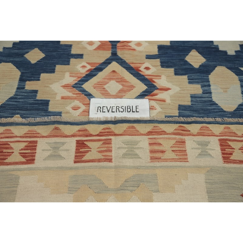 Hand Woven Southwestern Wool Blue Geometric Area Rug - 13' 0'' X 9' 9''