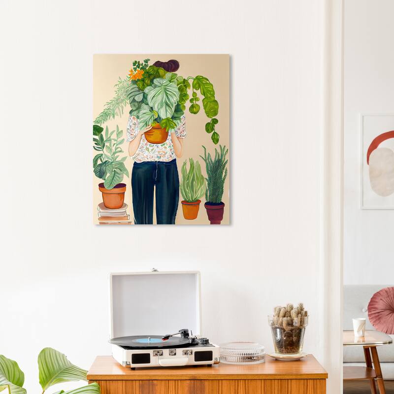 Wynwood Studio Canvas Floral and Botanical Plant Lady II Green and Tropical Wall Art Canvas Print - Green, Brown - 24 x 20