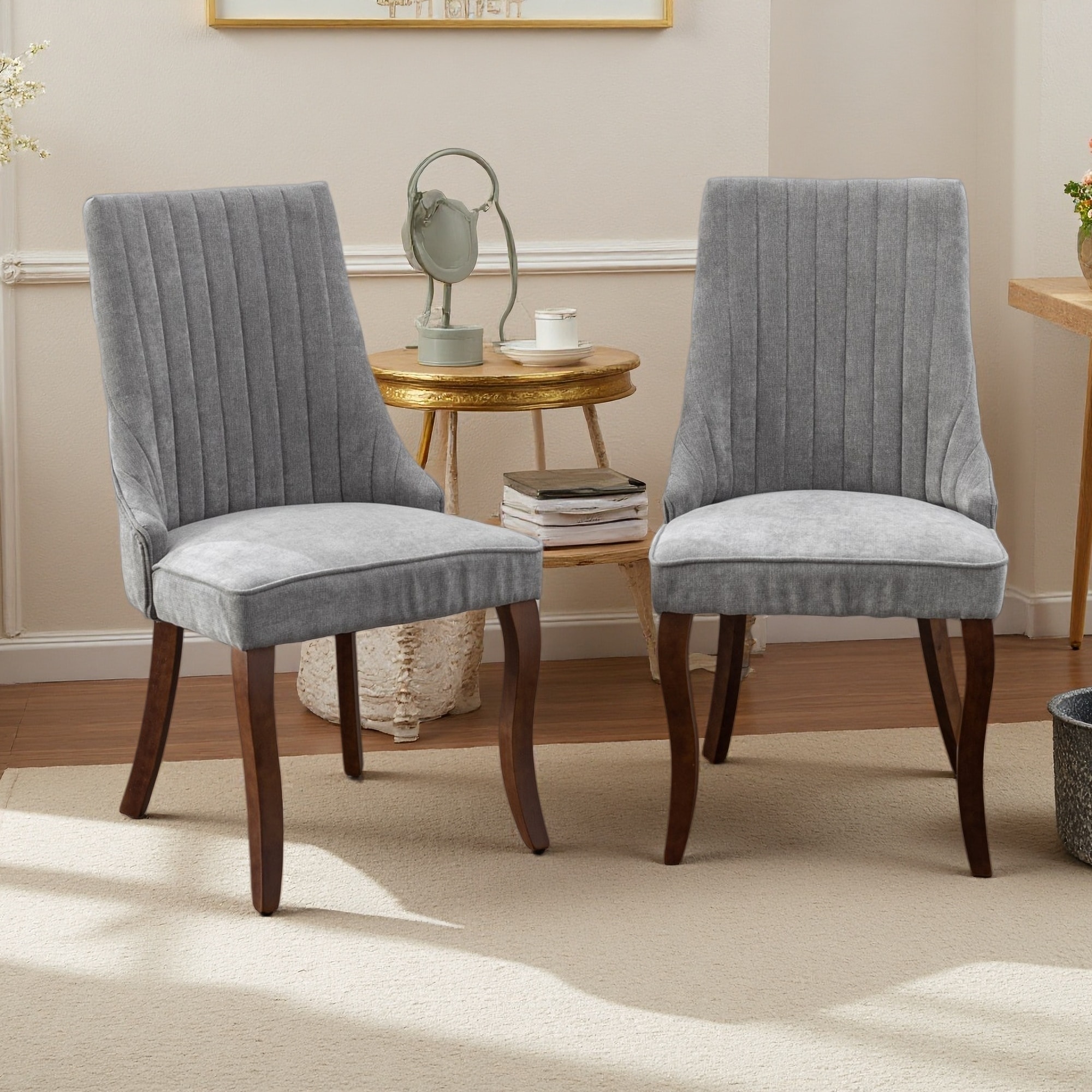 37.5"H Set of 2 Chenille Upholstered Dining Chairs with Stainless Steel Legs & Triple Cushion Design