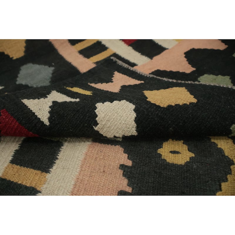 Hand Woven Oriental 100% Wool Carpet Southwestern Tribal Multi-Colored Kilim Runner Rug - 12' 1'' X 4' 3''