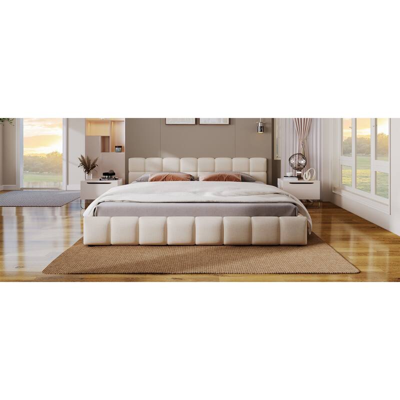 Roomfitters King Chenille Upholstered Bed with Checkerboard Headboard