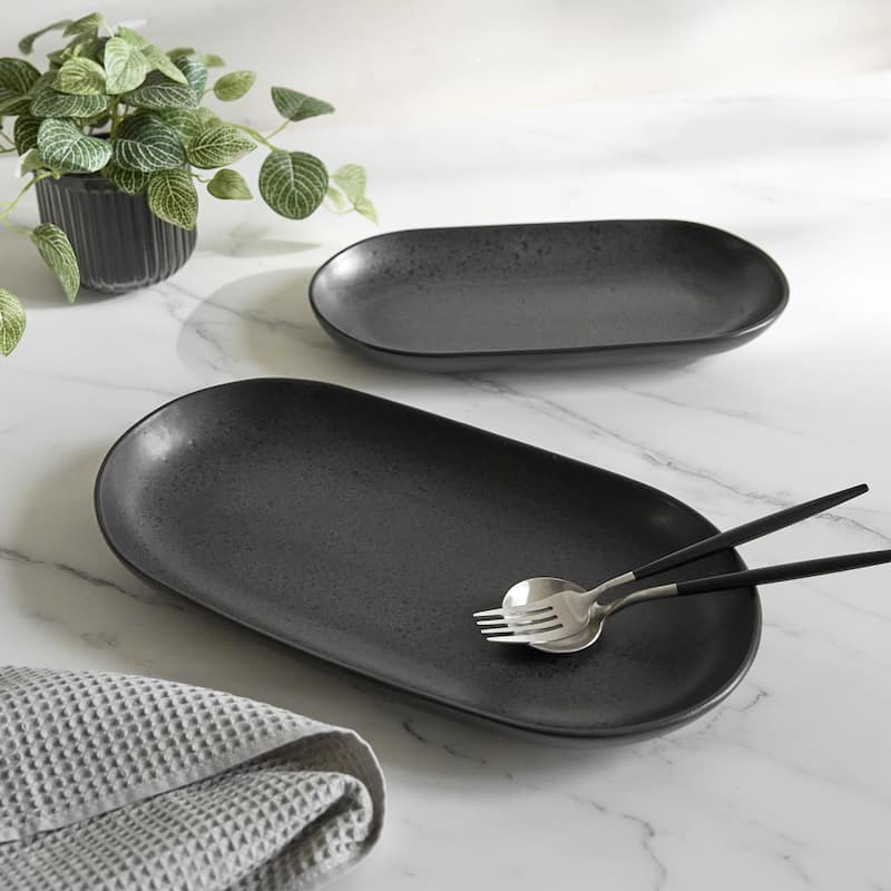 Sango Anderson Black Large Ceramic Serving Platters Set of 2, 14/12 Inch