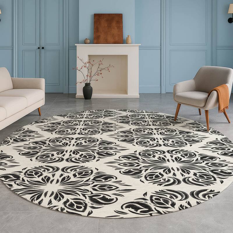 Machine Washable Indoor/ Outdoor Damask Pearl Chantille Rug
