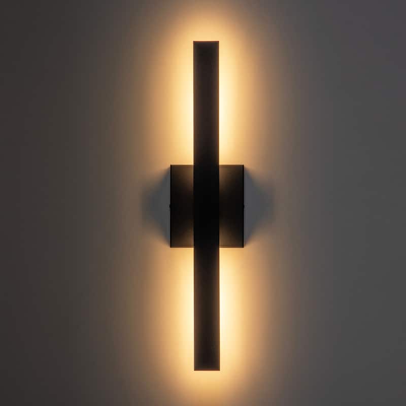 20 in. Modern Black Aluminum Rectangular Linear Cylinder Strip Integrated LED 3000K Waterproof Outdoor Wall Light
