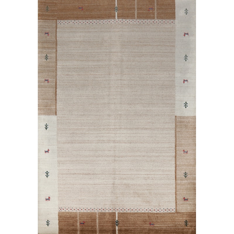 Tribal Gabbeh Indian Area Rug Hand-Knotted Wool Carpet - 5'6" x 7'8"